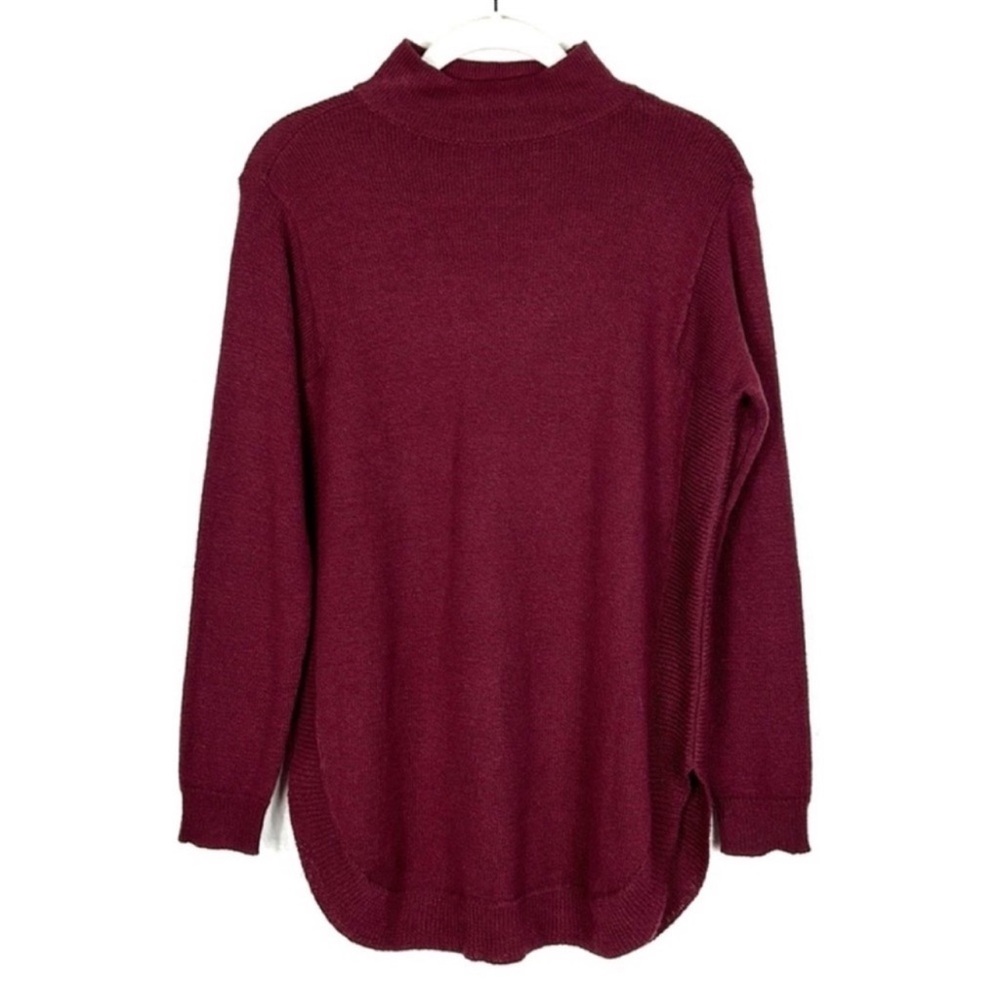 NWT Chico’s cotton burgundy shirttail hem pullover knit sweater size S small NEW